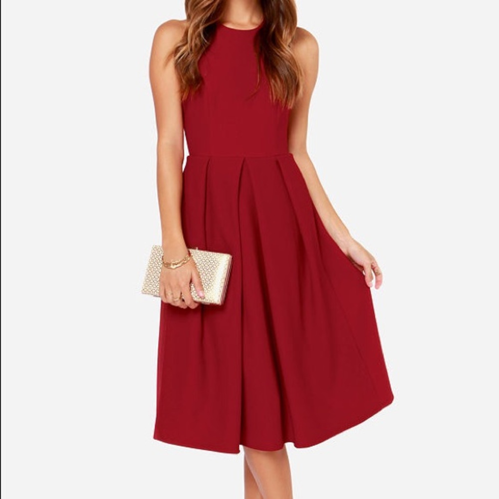LULUS HALTER BACKLESS BURGUNDY MIDI DRESS NWOT